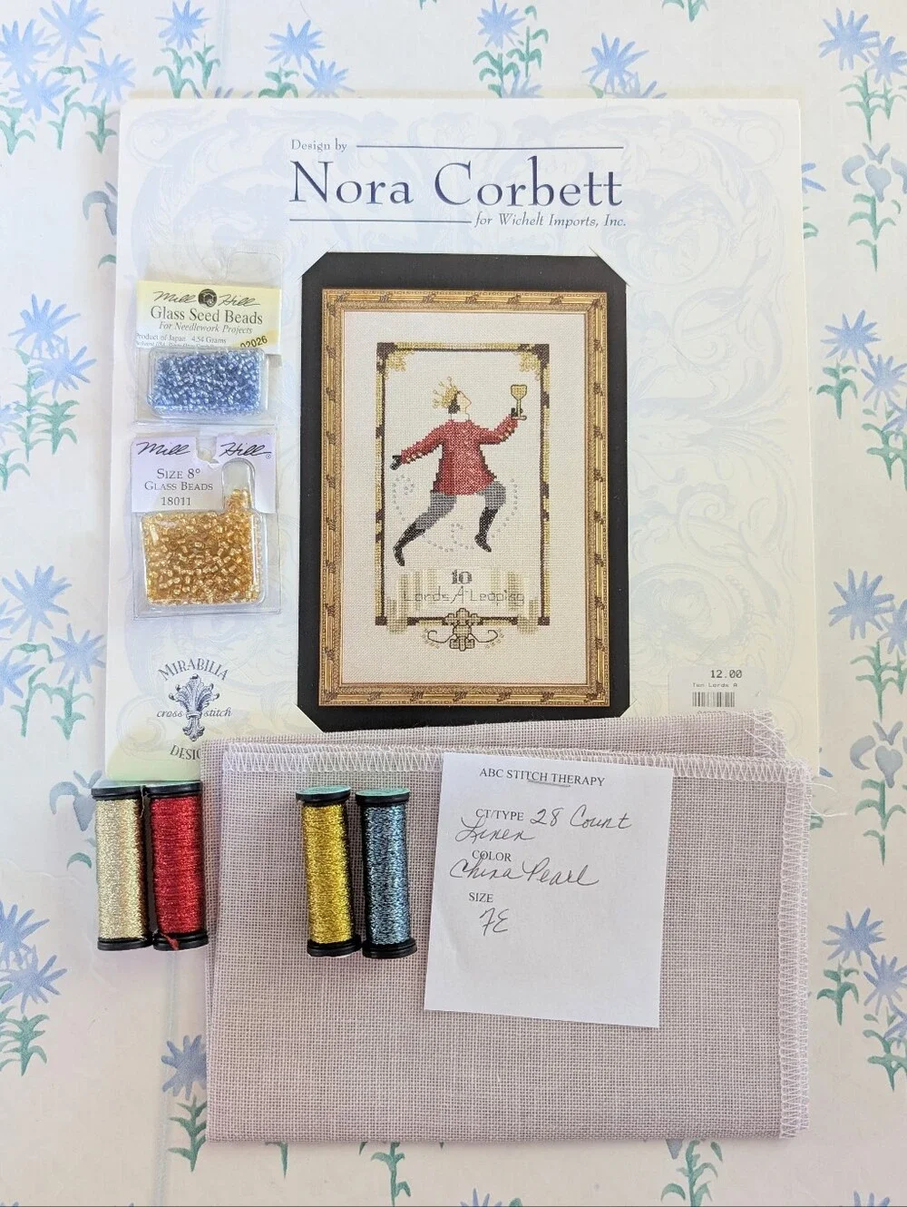 Nora Corbett 12 Days of Christmas Ten Lords a Leaping Cross Stitch Kit NEW Xmas